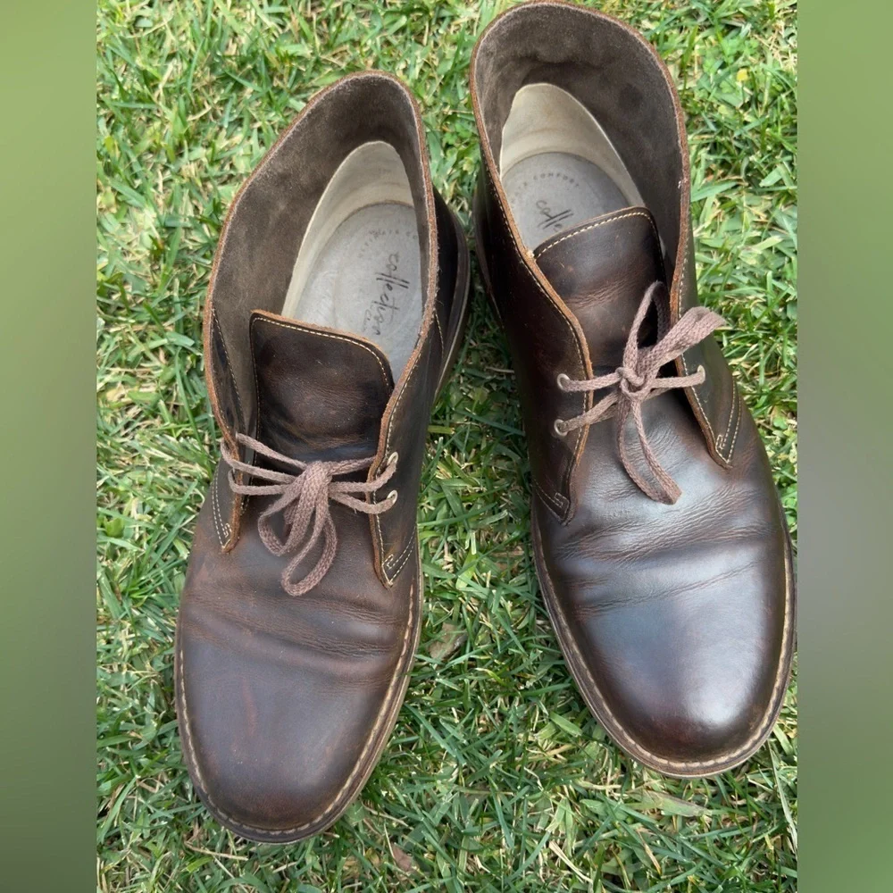 Clarks Collection Men's Shepton Chukka boots in brown leather. Size 14